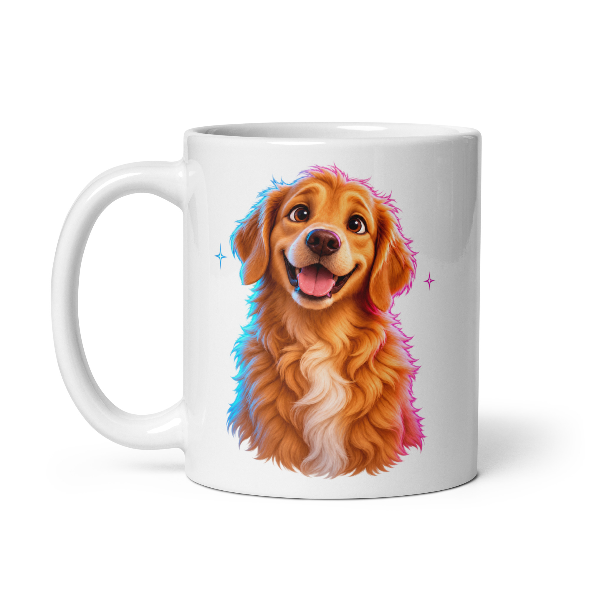 Animated Best Friend artwork printed on an 11 oz white mug — handle on left
