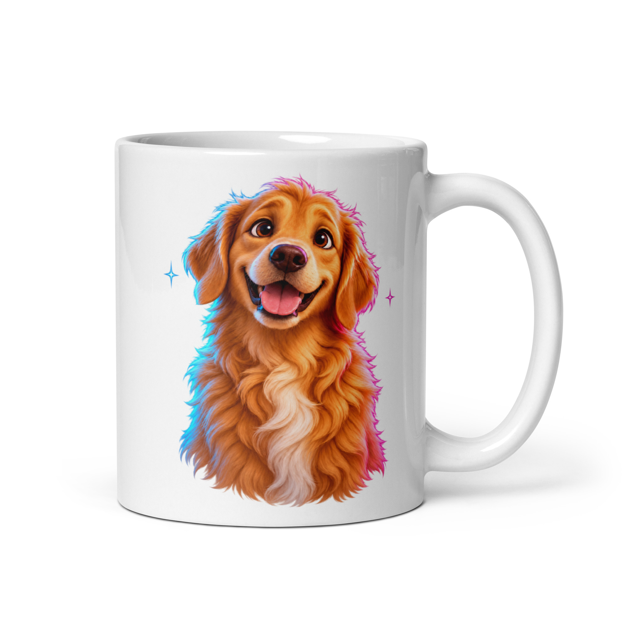 Animated Best Friend artwork printed on an 11 oz white mug — handle on right